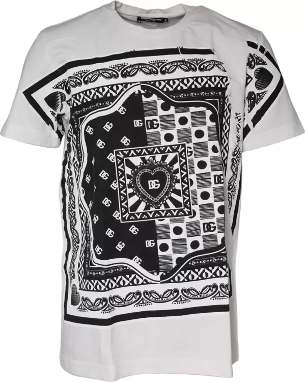 White Bandana Print Cotton Short Sleeves T-shirt