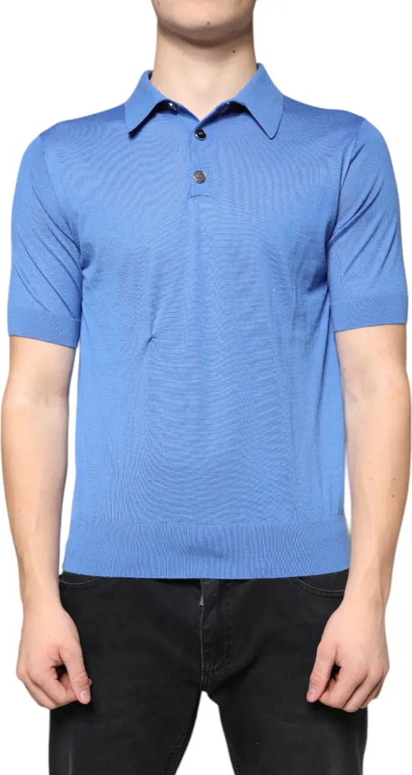 Blue Cashmere Short Sleeves Men Polo T-shirt