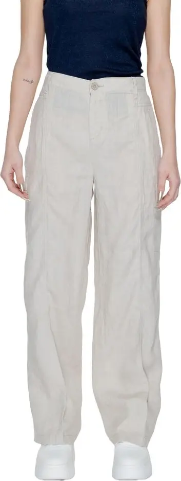 Beige Linen Flared Pants