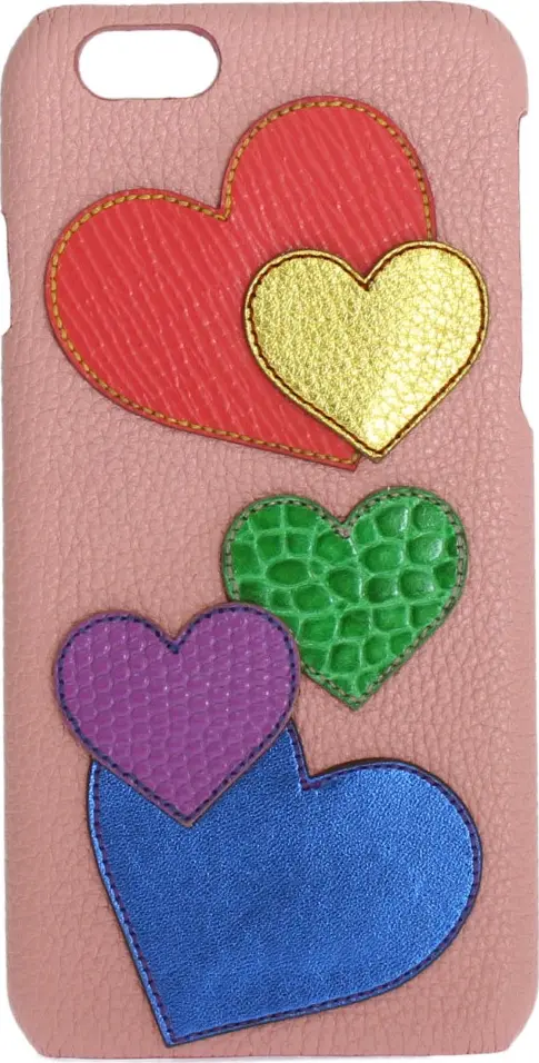 Pink Leather Heart Phone Cover