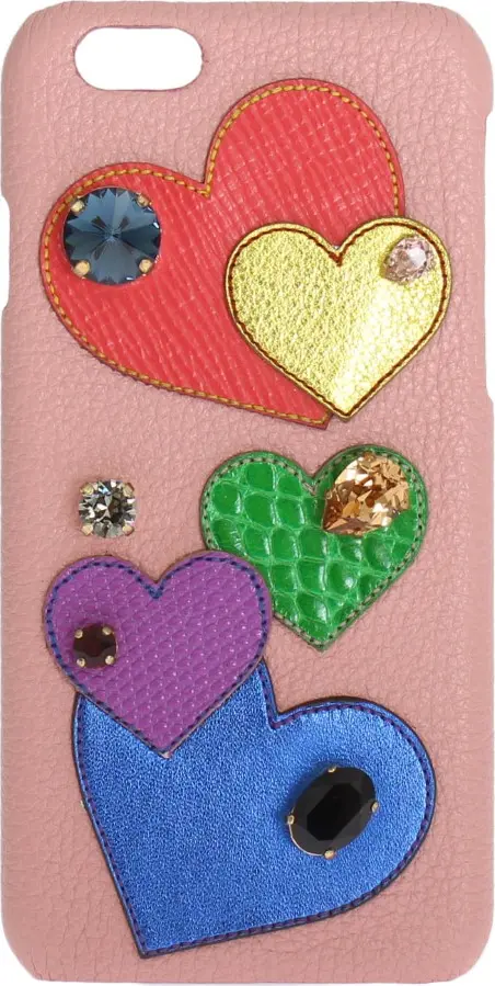 Pink Leather Heart Crystal Phone Case