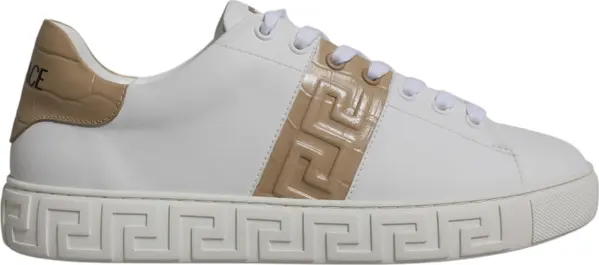 White Brown Greca Print TPU Low Top Men Sneakers Shoes