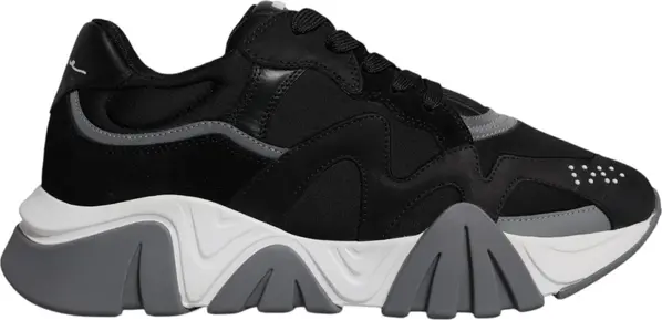 Black Leather Neoprene Chunky Low Top Sneakers Squalo Shoes