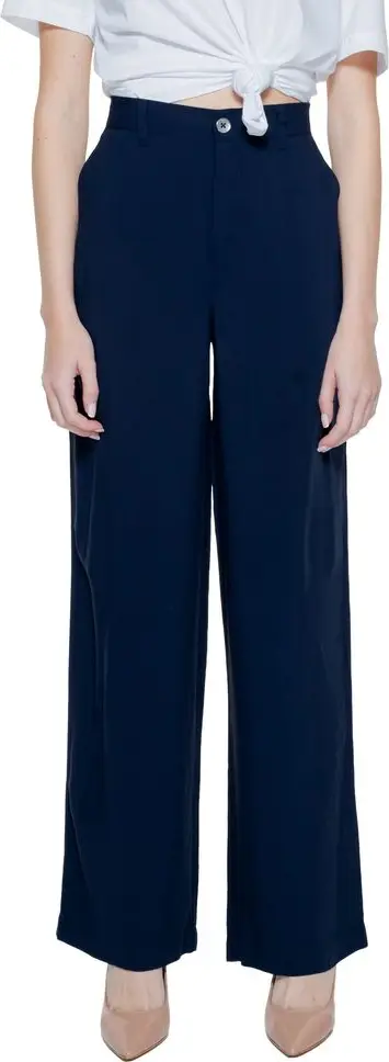 Blue Viscose Casual Pants