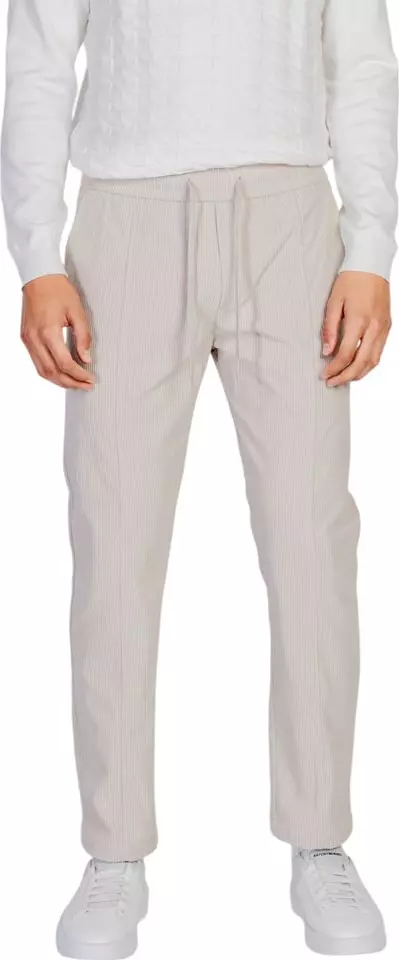 Beige Polyester Casual Pants