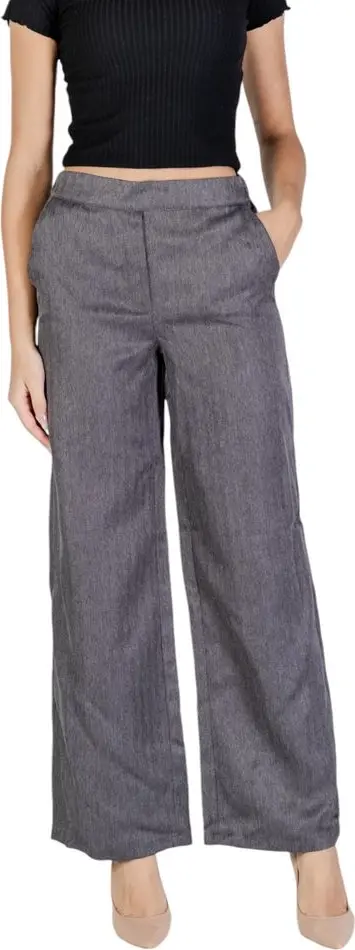 Gray Polyester Casual Pants