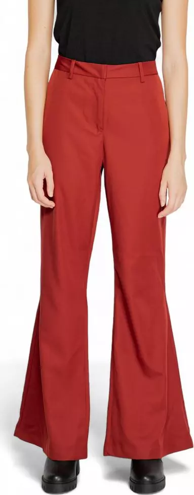Red Polyester Flared Pants