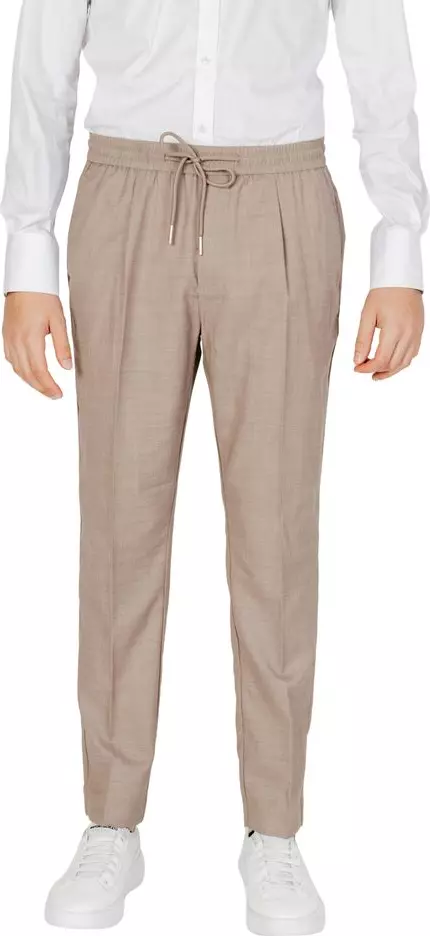 Beige Polyester Casual Pants