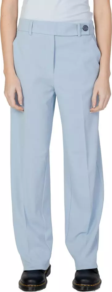 Blue Polyester Casual Pants