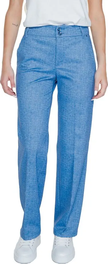 Blue Polyester Casual Pants