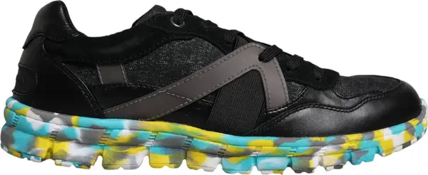 Black Polyester Low Top Men Sneakers Shoes