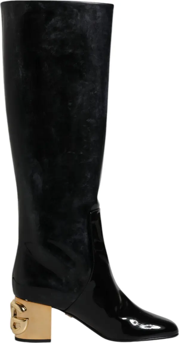 Black Patent Leather Vally High Boots Shoes