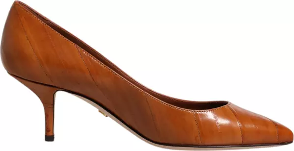 Brown Leather Kitten Heels Pumps Shoes