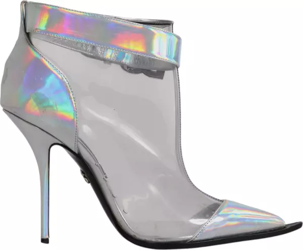 Silver Iridescent Pointed Short Boots Shoes