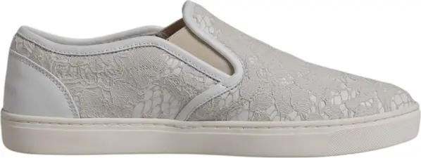 White Floral Lace Slip On Loafers Shoes