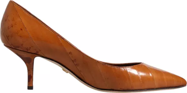 Brown Leather Kitten Heels Pumps Shoes