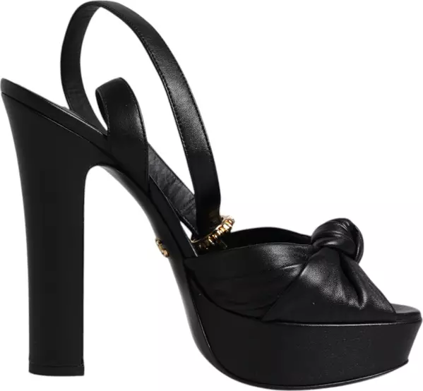 Black Leather Platform Heels Sandals Shoes