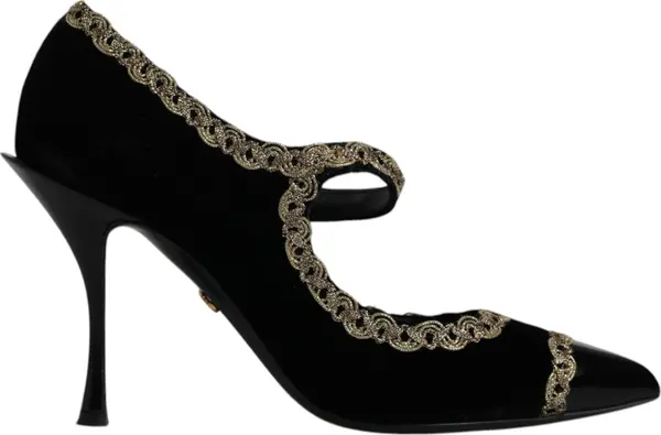 Black Velvet Gold Mary Janes Pumps Shoes
