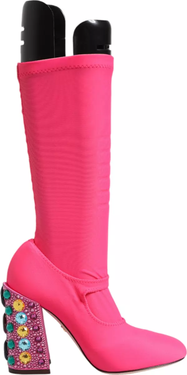 Pink Nylon Crystal Vally High Boots Shoes