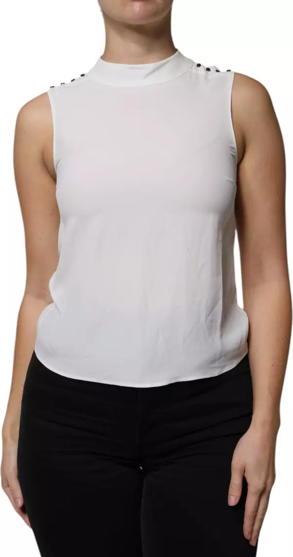 White Mock Neckline Sleeveless Tank Blouse Top