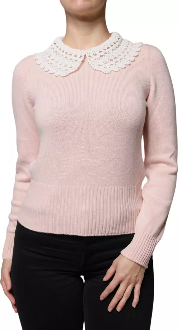 Pink Cashmere Collar Knitted Long Sleeves Top