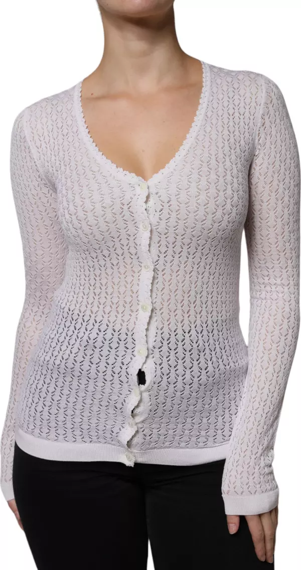 White Silk Button Down Cardigan Sweater