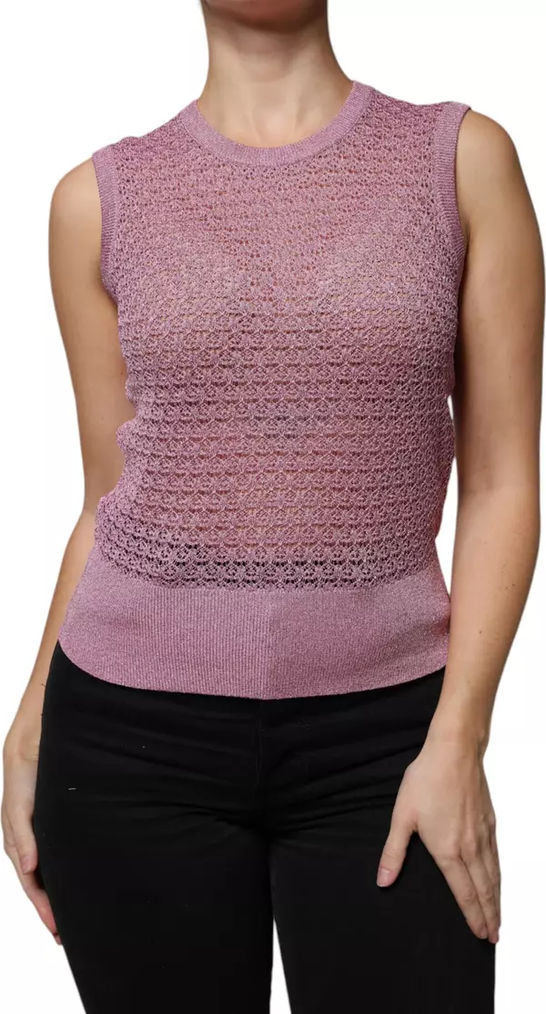 Pink Mesh See Through Sleeveless Tank Top
