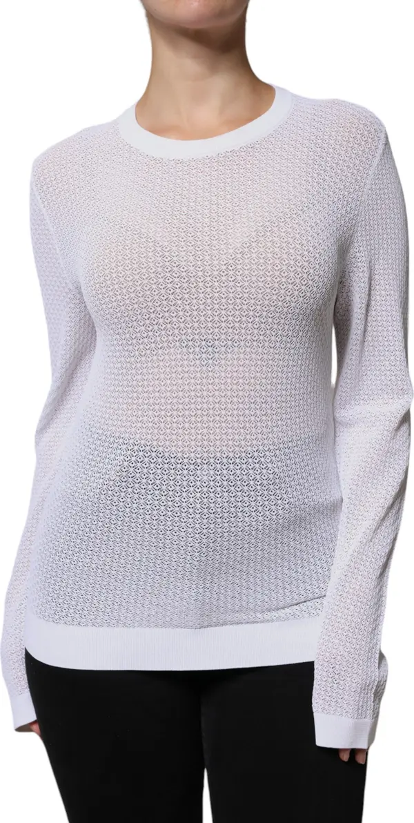 White Mesh See Through Long Sleeves Top