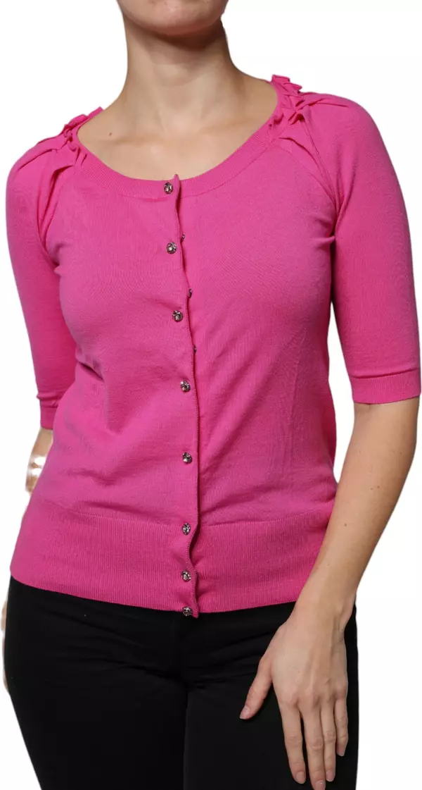 Pink Wool Button Down Cardigan Sweater