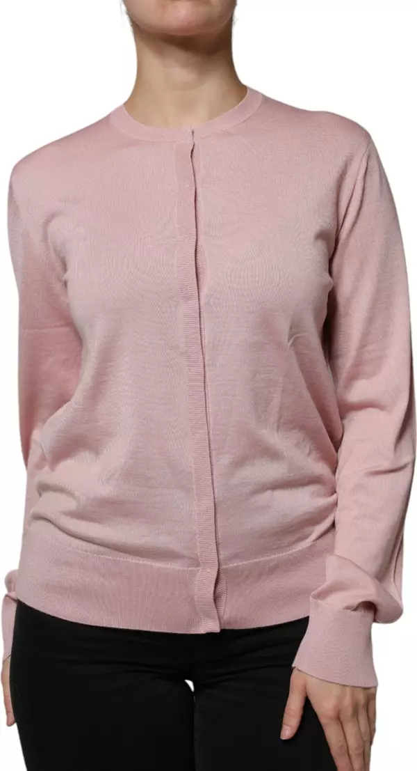Pink Wool Knit Button Down Cardigan Sweater