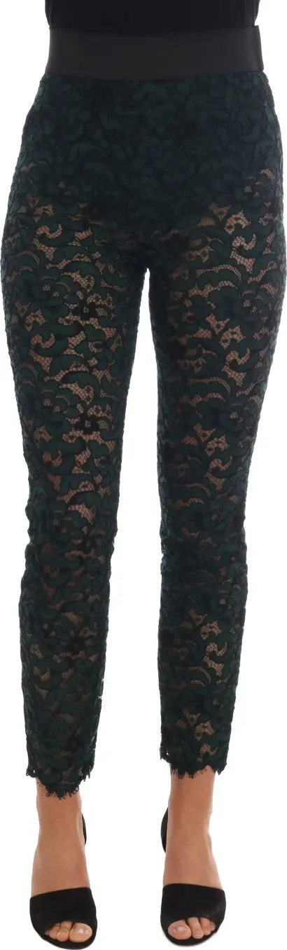 Green Floral Lace Leggings Pants