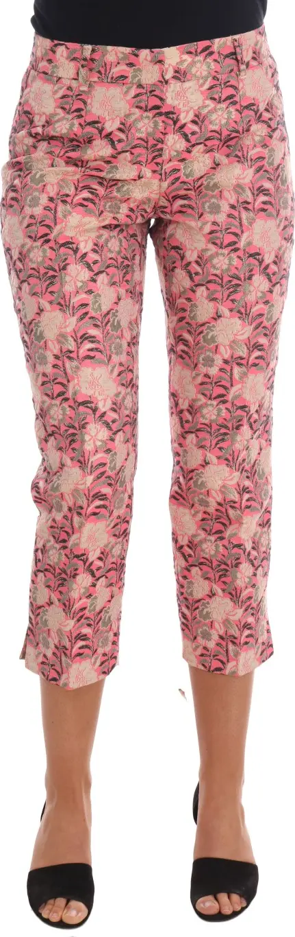 Pink Floral Brocade Capri Pants