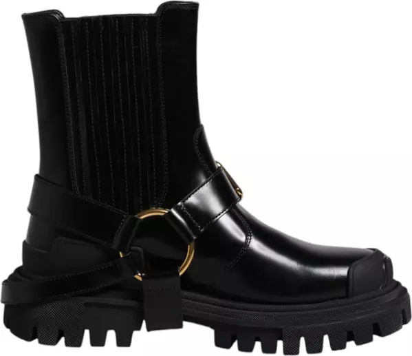 Black Leather Slip On Stretch Trekking Boots Shoes