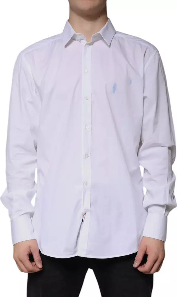 White Cotton Long Sleeve GOLD Dress Shirt