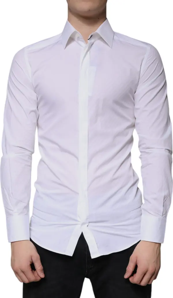 White Cotton Long Sleeve GOLD Dress Shirt