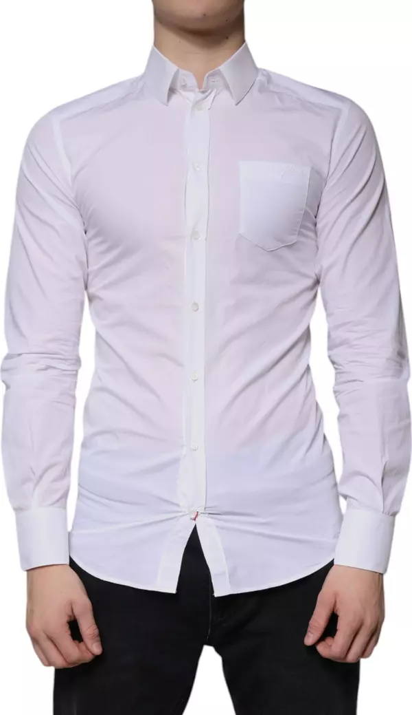 White Cotton Long Sleeve GOLD Dress Men Shirt