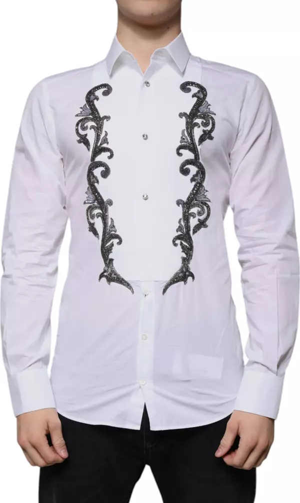 White Slim Fit Baroque GOLD Men Dress Shirt