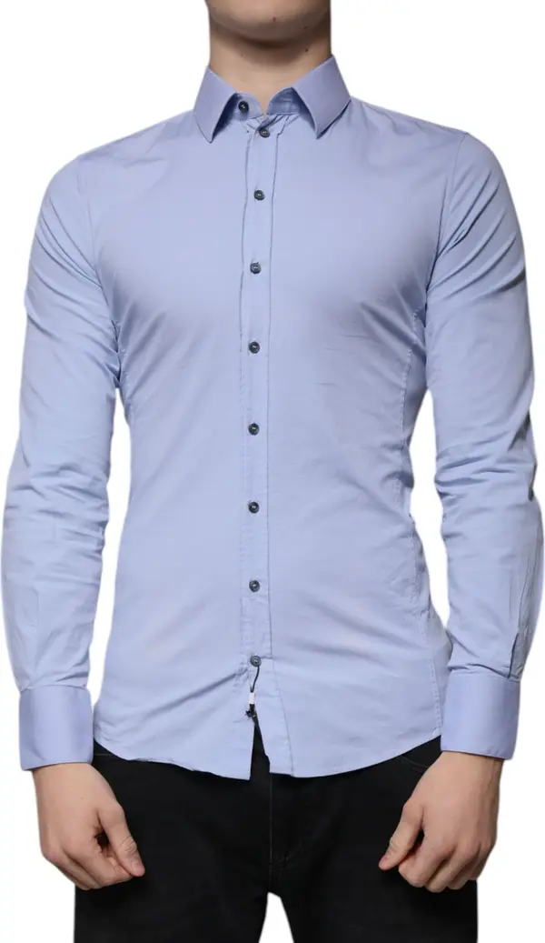 Light Blue Cotton Slim Fit SICILIA Dress Shirt