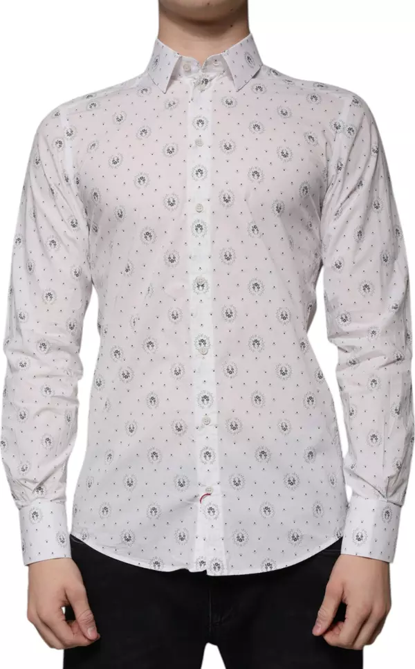 White Printed Cotton Slim Fit Men Dress Shirt