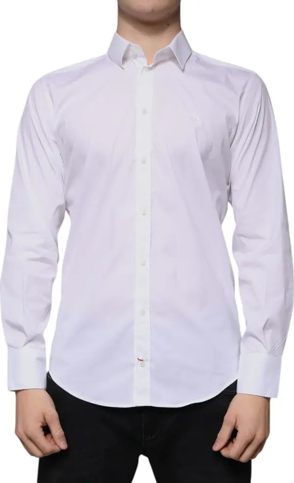 White Cotton Blend Men MARTINI Dress Shirt
