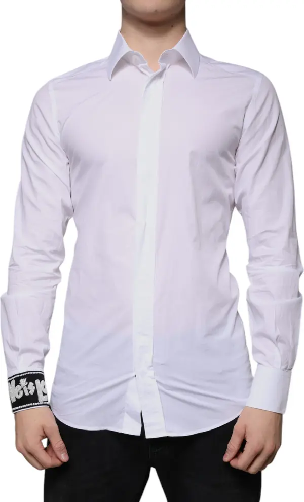 White Cotton Slim Fit Men GOLD Dress Shirt