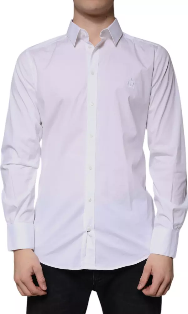 White Cotton Long Sleeve GOLD Dress Shirt