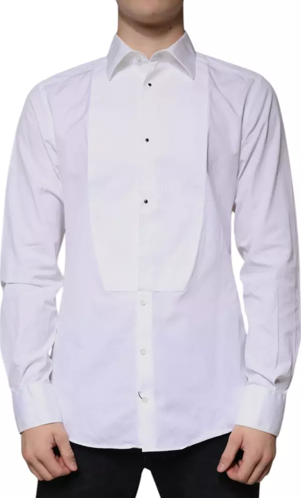 White Bib Cotton Poplin GOLD Men Formal Shirt