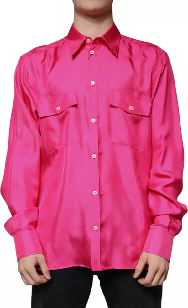 Pink Silk Collared Button Down Men Shirt