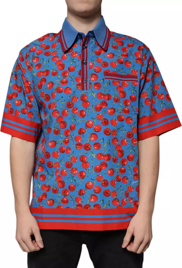 Blue Cherry Cotton Collared Men Polo T-shirt