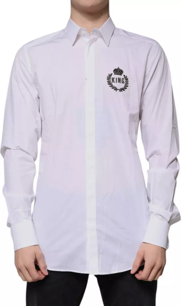 White Cotton Logo Formal Men GOLD Dress Shirt