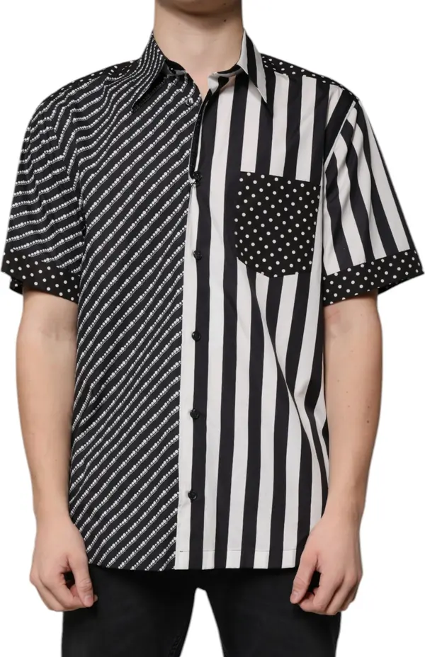 Black White Striped Button Down Casual Shirt