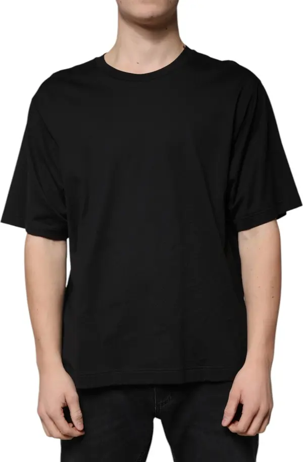 Black Cotton Crew Neck Short Sleeves T-shirt