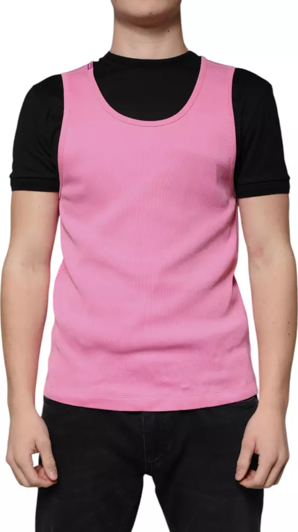 Pink Cotton Round Neck Sleeveless T-shirt