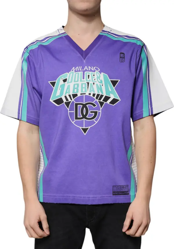 Purple Logo Jersey Cotton V-neck T-shirt